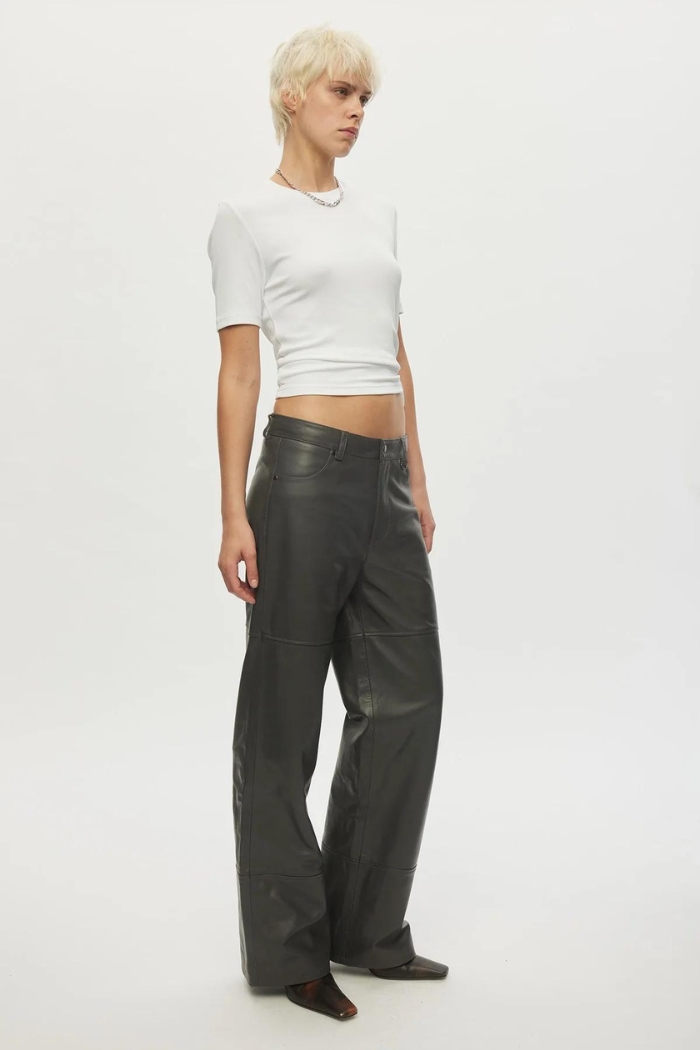 Oval Square, Time Leather Trousers, Asphalt